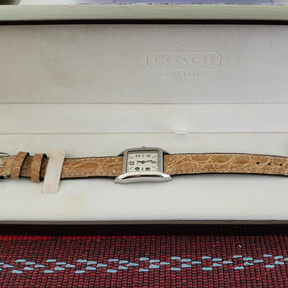 COACH (0241) Swiss Quartz Women's Stainless Tank Watch~Original Crocodile Band - Picture 10 of 14